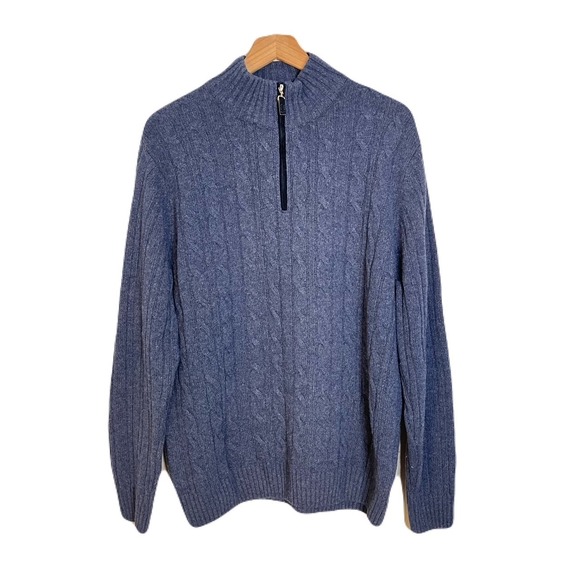 Gianetti Other - Gianetti Sweater Men XL‎ Blue 1/4 Zip Cable Knit Wool Made in Italy Preppy